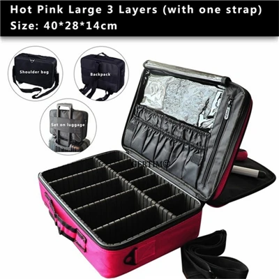 Pink Large 3 Layers Женский органайзер для профессионального макияжа большой емкости чехол для хранения Оксфорд косметичка Высокое качество Повседневная разборка чемодан - Цвет: Pink Large 3 Layers