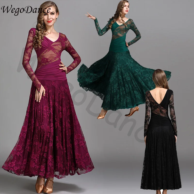 

ballroom modern dance lace chiffon dress waltz practice costume women freeshipping
