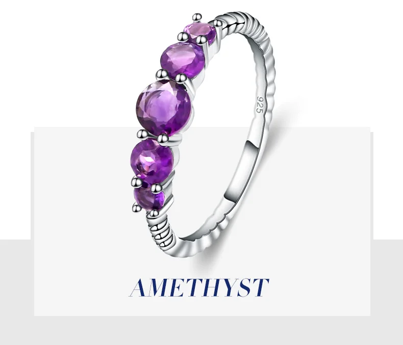 GEM'S балетное классическое 1.28ct круглое кольцо с натуральным аметистом, штабелируемое кольцо для женщин, обручальное 925 пробы Серебряное ювелирное изделие