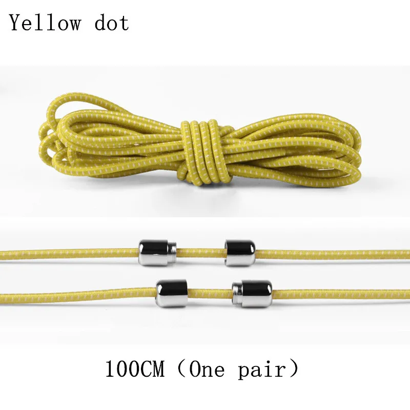 Yellow dot-12 Горячая 1 пара/простые эластичные шнурки для обуви, Новые быстрые шнурки без завязок, круглые шнурки с металлическим наконечником, шнурки для отдыха, быстрые шнурки для спортивной обуви, унисекс - Цвет: Yellow dot-12
