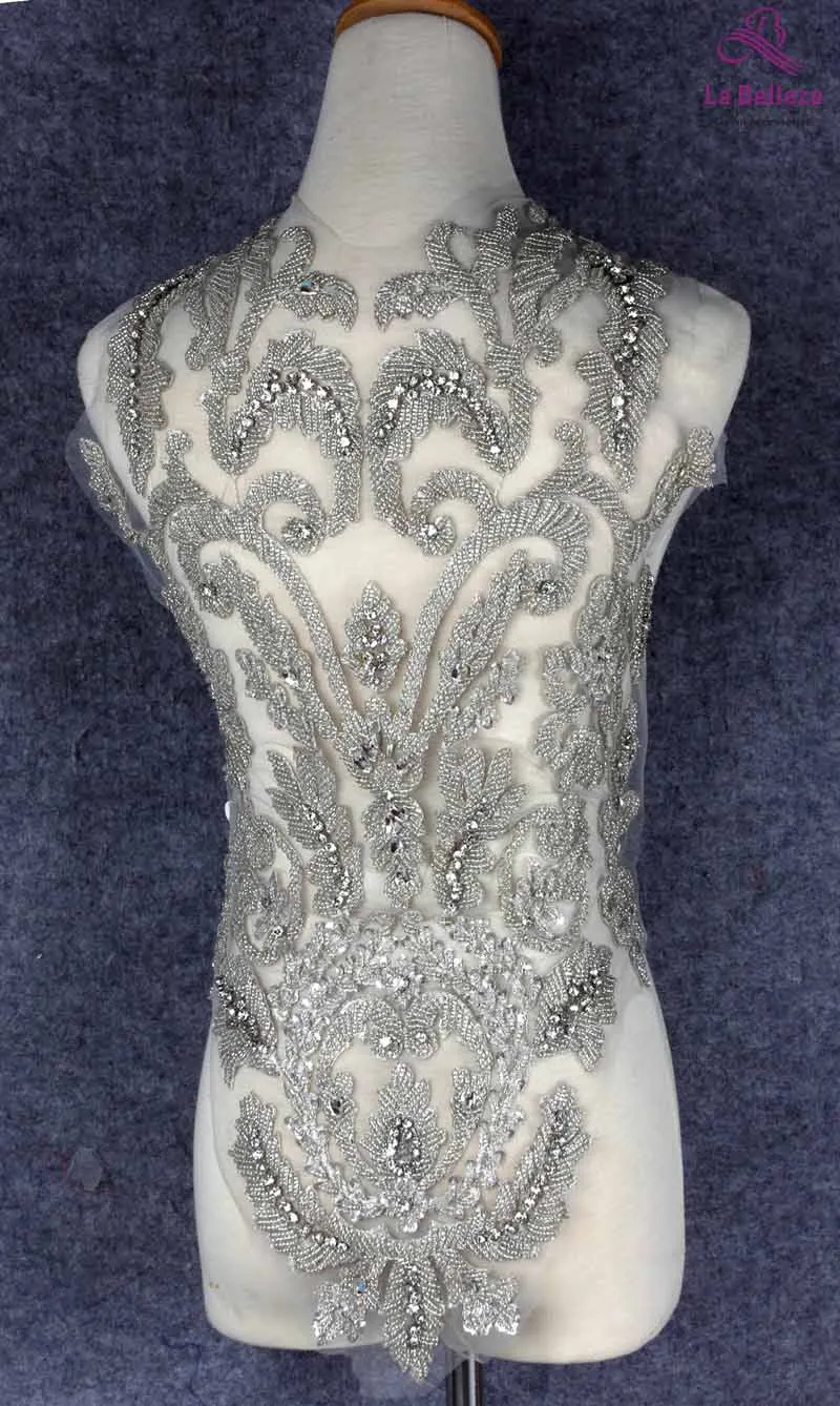 Silver La Belleza Золото/Черный бисером красивый большой кусок ручной работы жемчуг Кристалл Стразы патч свадебное платье аппликация аксессуары - Цвет: Silver