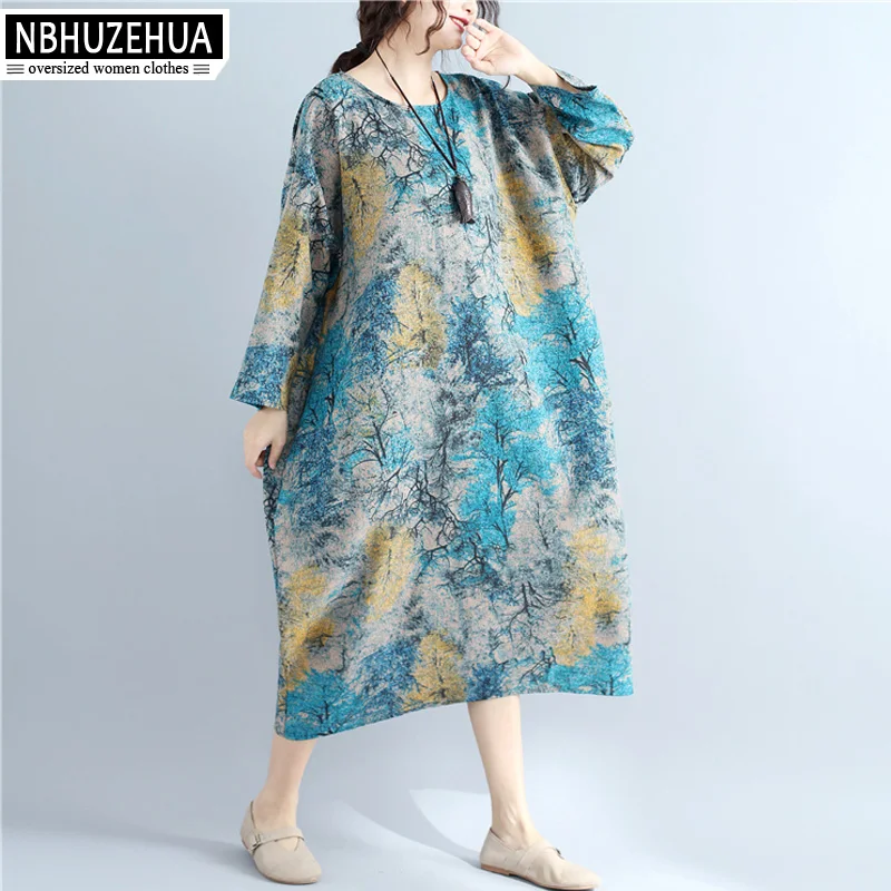 NBHUZEHUA 7G297 4XL 5XL 6XL винтажное платье в этническом стиле Женская одежда из хлопка и