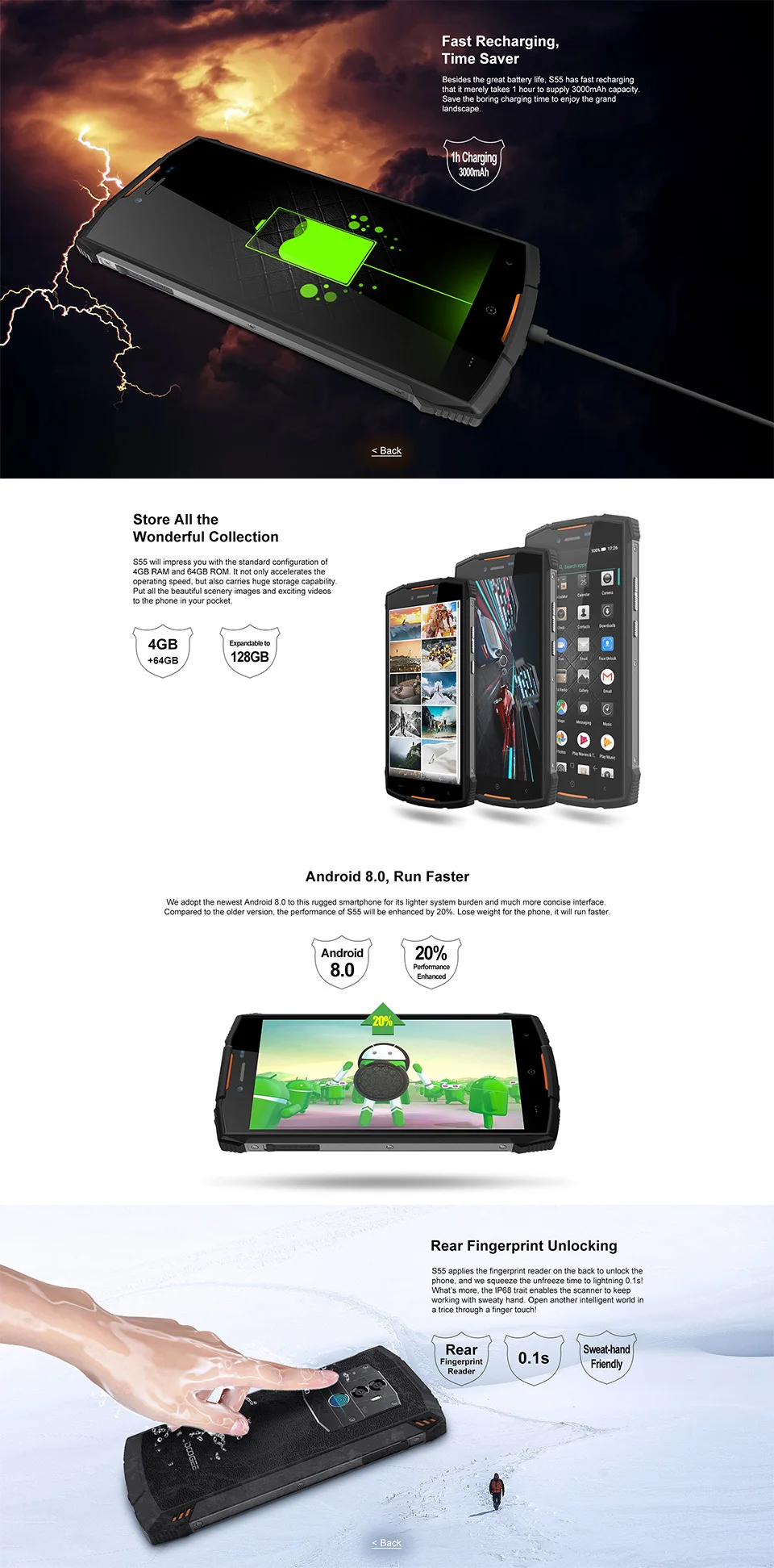 DOOGEE S55 смартфон IP68 Водонепроницаемый MTK6750T Восьмиядерный Android 8,0 4 Гб+ 64 Гб 13 МП Двойная камера OTA отпечаток пальца 5,5 дюйма мобильный телефон