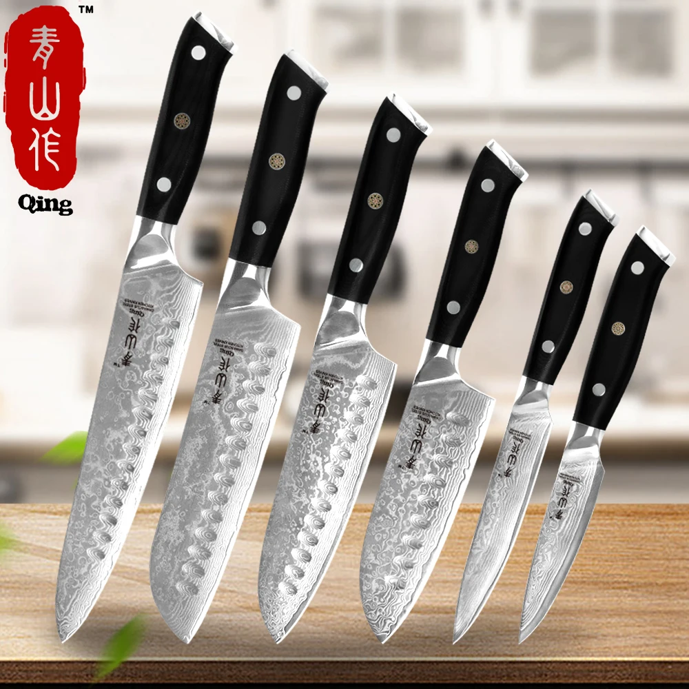 QING Профессиональный дамасский нож 8 &quot7&quot 6 5 &quot5&quot &quot3 5&quot дюймов кухонный VG10