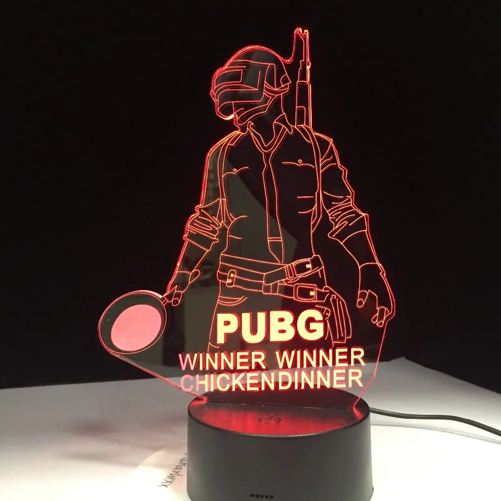 PUBG Winner Chicken Dinner FPS, jugador del juego, campo de batalla, lámpara 3D, 7 colores que cambian, lámpara LED, regalo genial del Nuevo Mundo