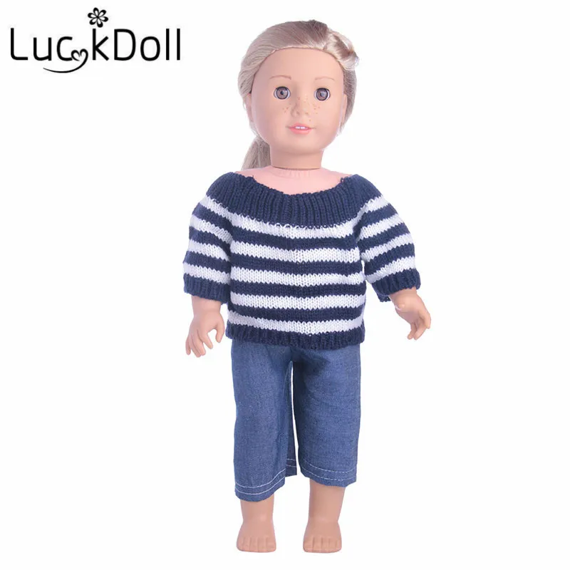 Свитер и джинсы LUCKDOLL в полоску для куклы 43 см или 18 дюймов | Игрушки хобби