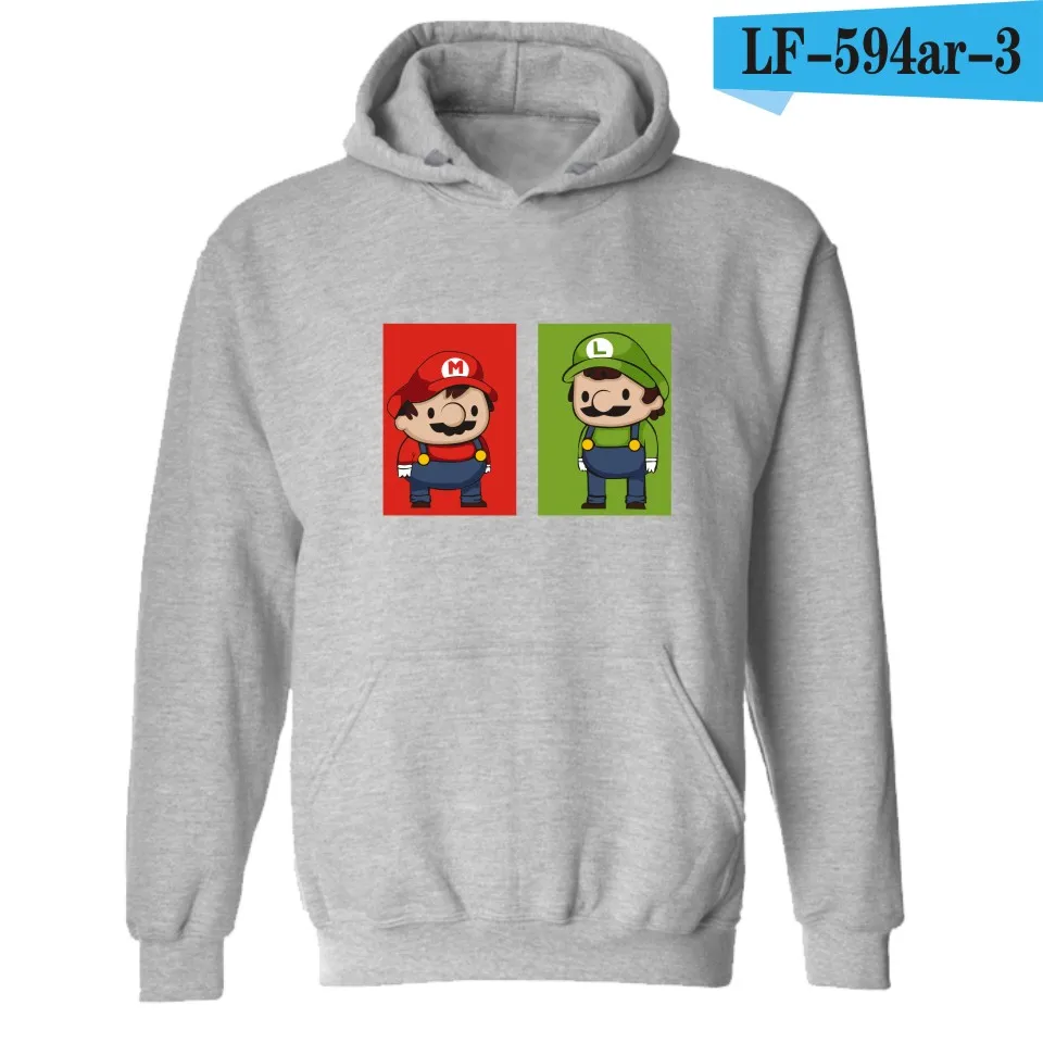 gray Супер мариорун толстовки с капюшоном для мужчин Забавный Мультфильм Аниме толстовки и свитшоты для пары Зимняя мода черная одежда XXS-4XL - Цвет: gray