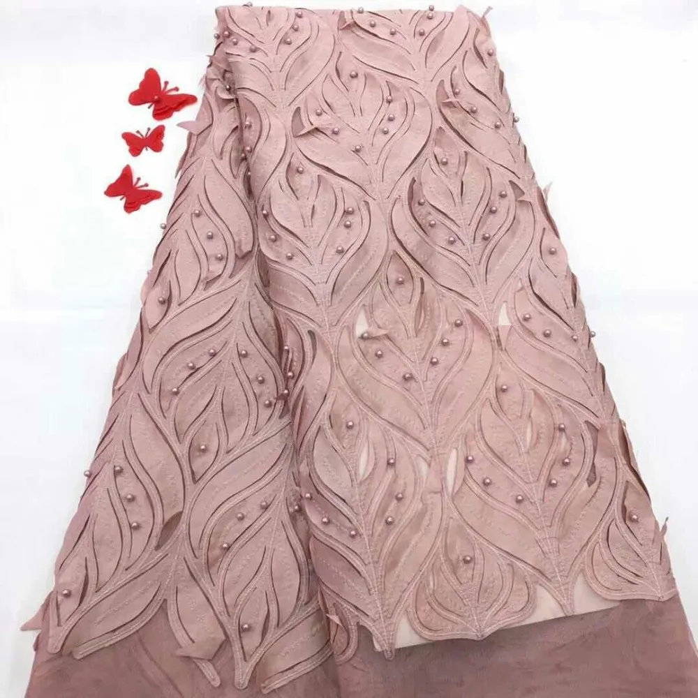 Высокое качество светло-коричневый в нигерийском стиле 3D свадебный кружевной