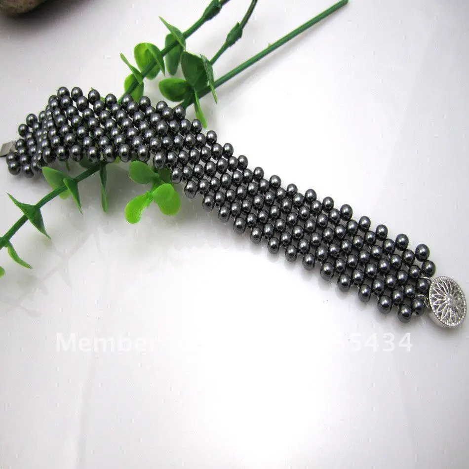 

free shipping stunning ! pure hand weave bracelet black stone wide bracelet for women