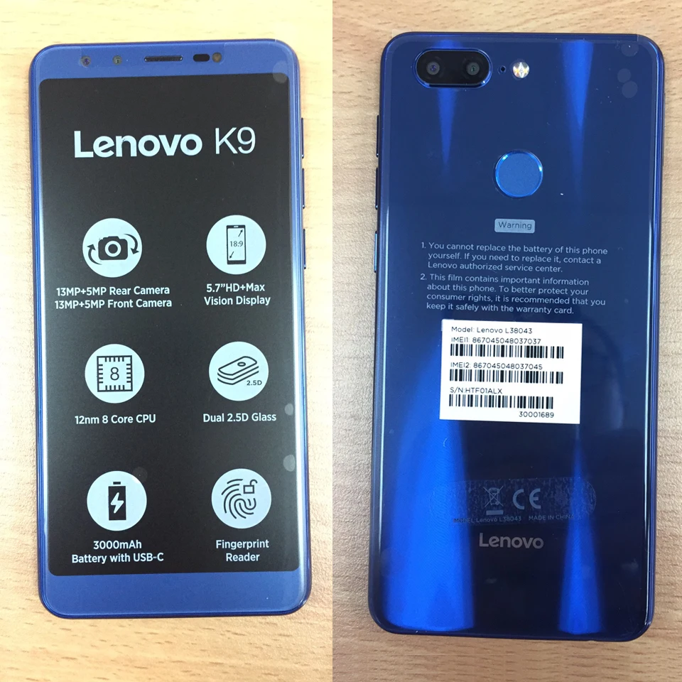 Разблокированная оригинальная глобальная версия смартфона lenovo K9 Andorid 8 1