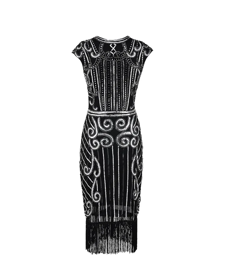 SHEMECOR 1920s Great Gatsby винтажные платья, расшитые блестками и бисером, с круглым вырезом, темно-зеленые, с бахромой, с кисточками, с шипами, шикарные платья, вечерние, для клубных танцев