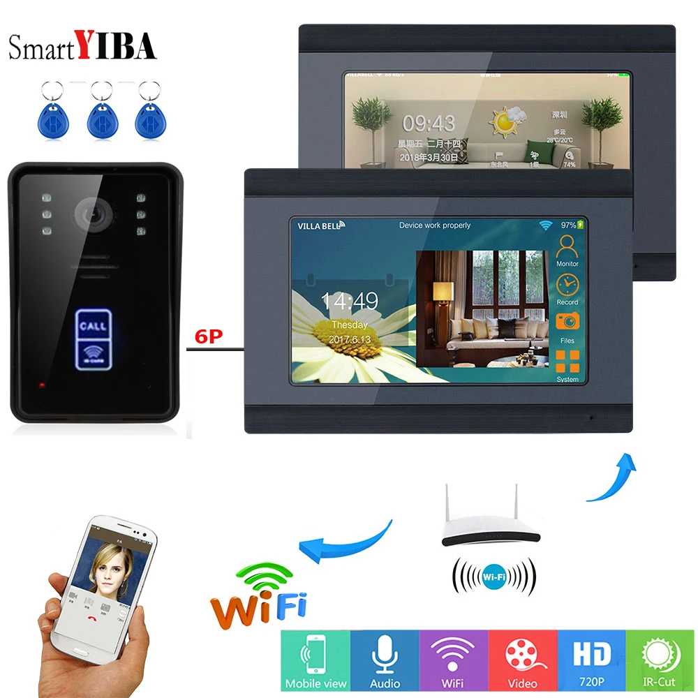 SmartYIBA RFID Брелки управление доступом 7 дюймов Wifi видео вызов приложение удаленный