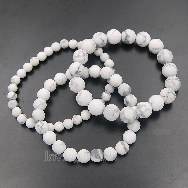 Матовые матовые белые камни Howlite Tur quoise круглые бусины эластичный браслет 7 5 дюйма