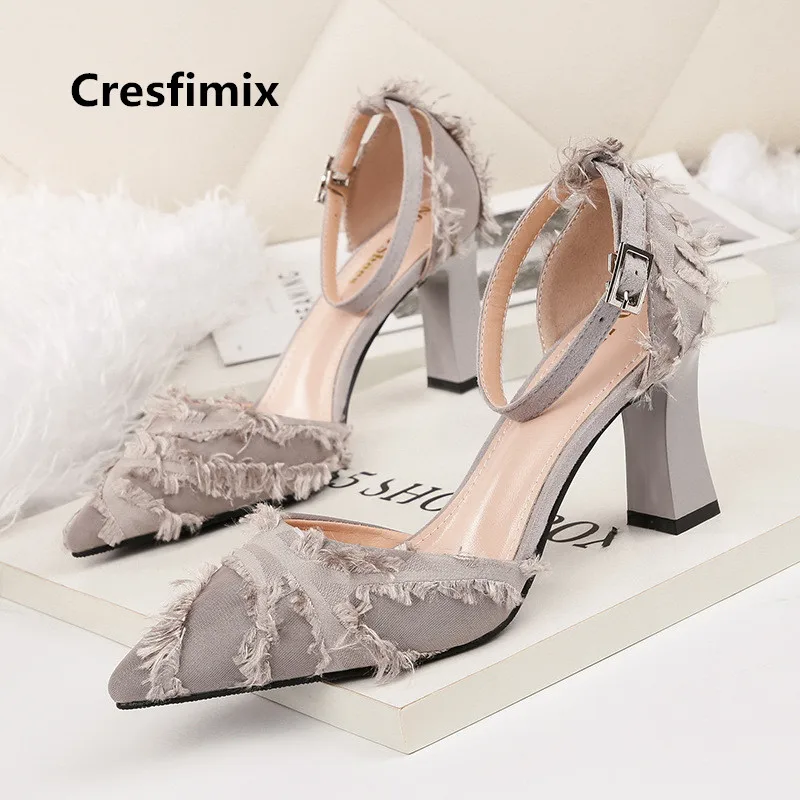 

Cresfimix/Vrouwen Hoge Hakken/женские модные туфли на высоком каблуке с серым узором, повседневная женская обувь, крутая Уличная обувь C3294