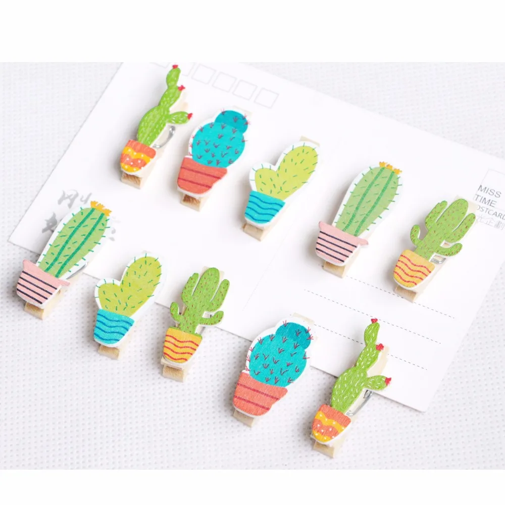 

10 pcs/lot Creative Cactus Wooden Clip Photo paper Clothespin Craft Clips Party Decoration Clip with Hemp Rope