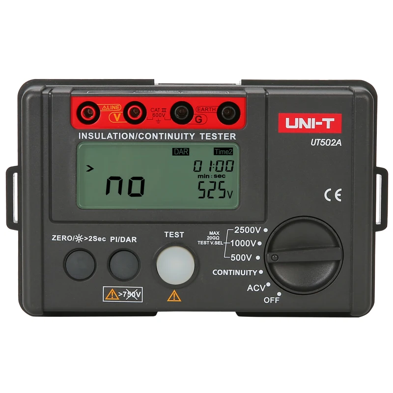 UNI-T UT502A тестер изоляции; 2500 в цифровой Мегаомметр, светильник/звуковой сигнал, индикация перегрузки, автоматический разряд