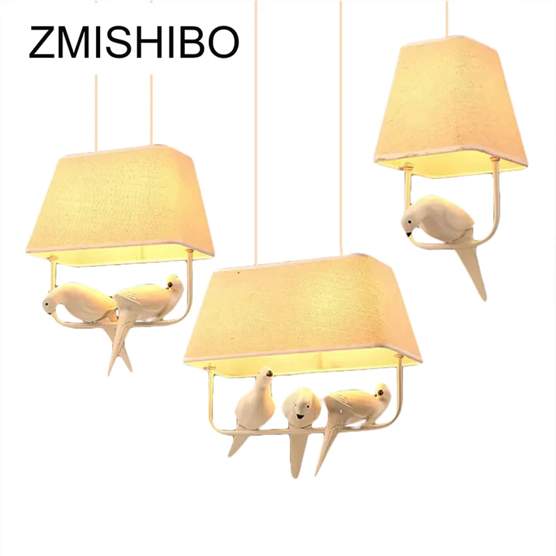 ZMISHIBO Настольная лампа E27 квадратная бежевая тканевая с птицами|lamp shade|e27 pendantpendant