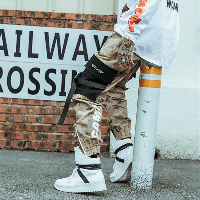 

Hip Hip Streetwear Men's Camouflage Joggers Pants 2019 Men Ribbons Cotton Cargo Pant Trousers Elastic Waist Harem Pant Men WJ216