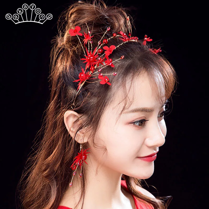 Красные аксессуары для волос на свадьбу ободки Тиары и короны невесты китайский