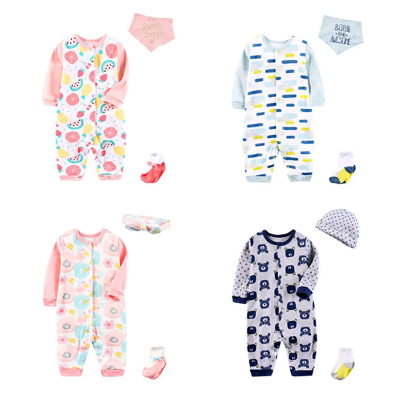 2019 Cute baby Clothing Sets cotton boys girls clothes suits Newborn girl suit 3pcs long sleeve romper+socks+cap kids clothing | Детская