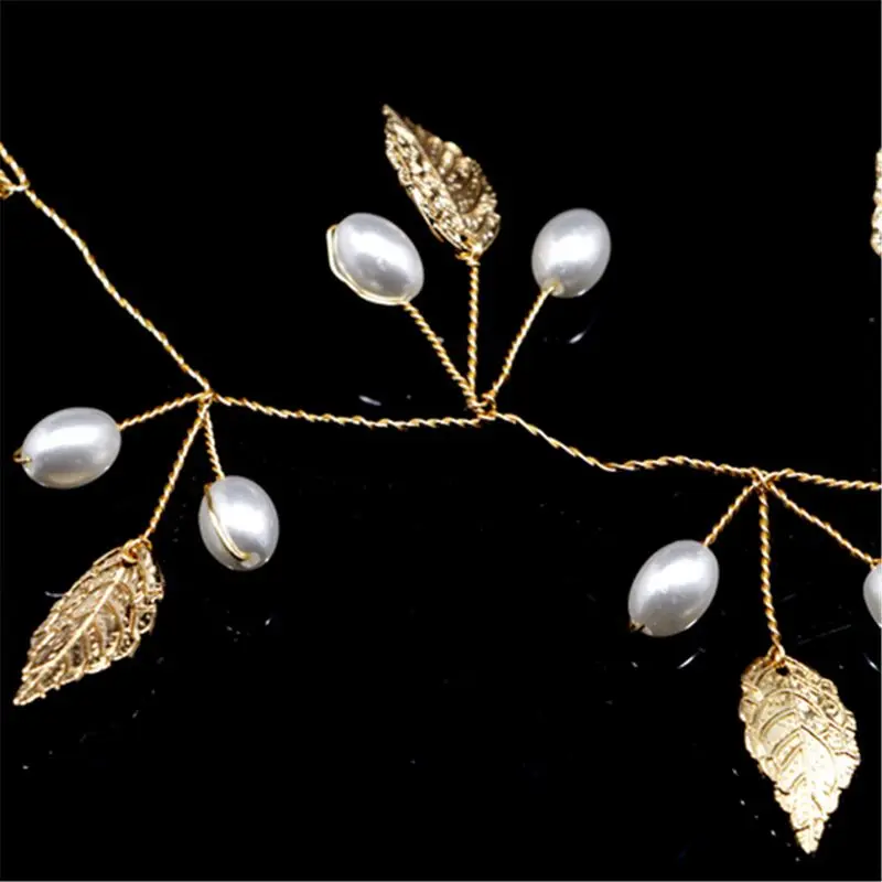 Жемчужно-белый + золотые листья милая Свадебная головная повязка для невесты