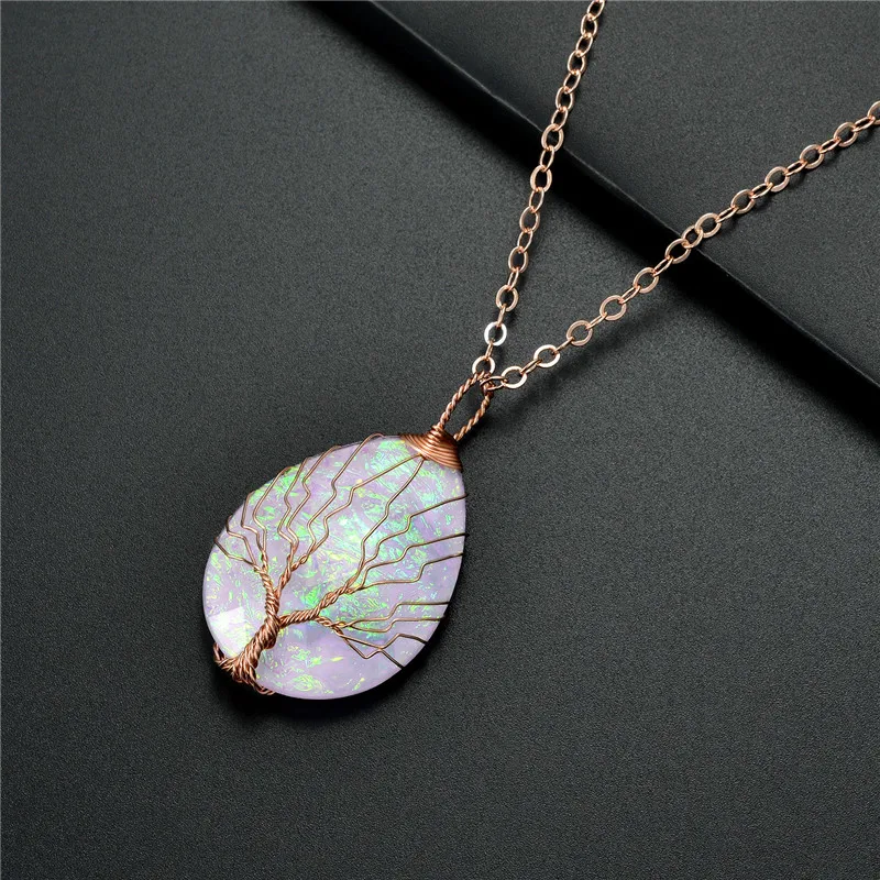 

2019 Women's Fashion Blue Resin Plastic Pendant Nercklace for Women Girl Tendy Tree of Life Wire Wrapped Water Drop Jewelry