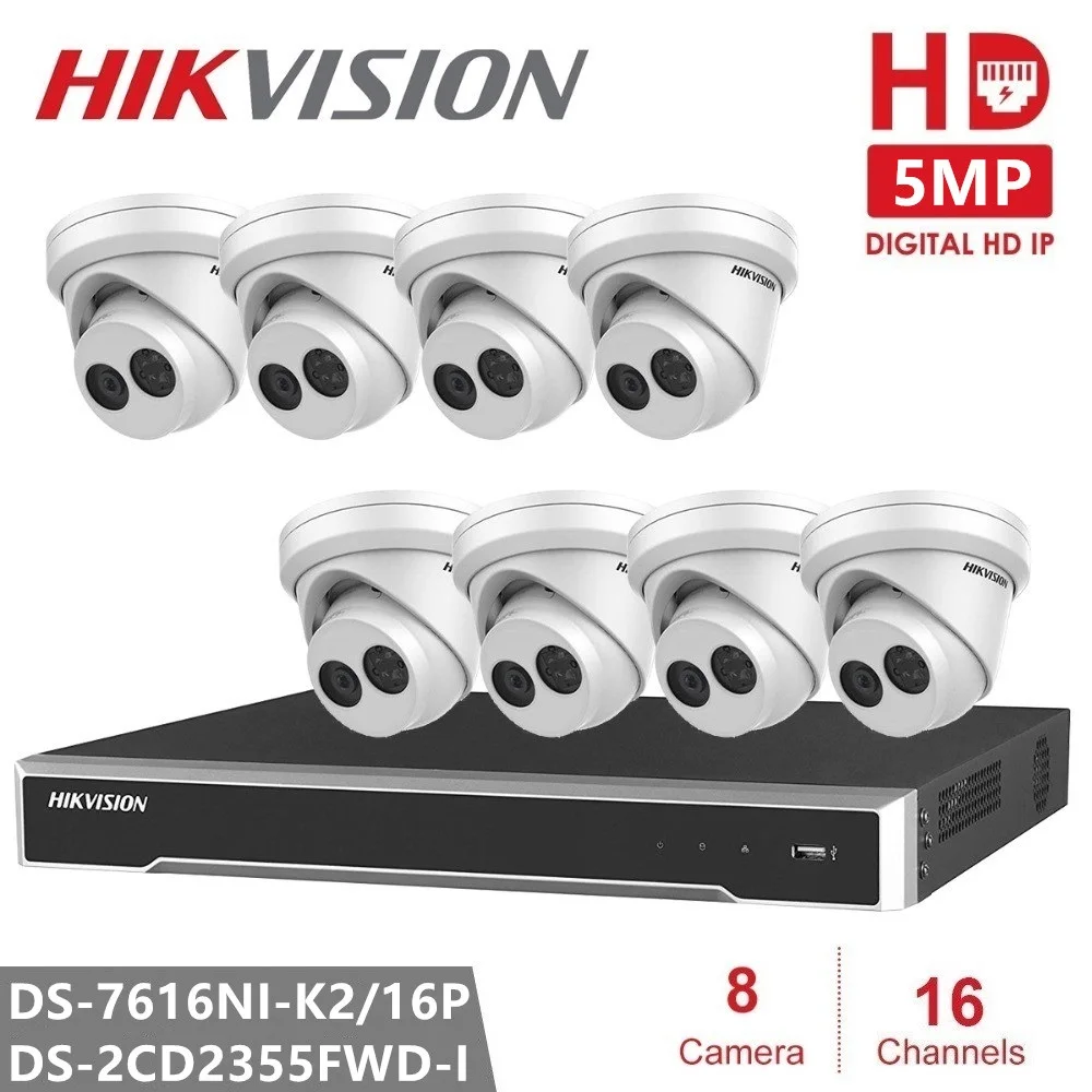 Hikvision IP камера система 16CH NVR и 8 шт. DS-2CD2355FWD-I 5MP сетевая башенная видеонаблюдения |