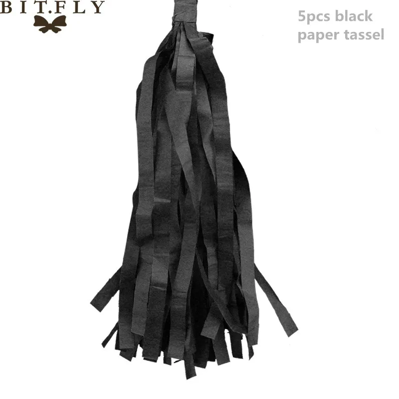 black paper tassel Хэллоуин бумажные фонари для декора, вытяжные баннеры, бумажный веер в виде цветка, бумага 3D starsand кисточка для украшения для вечеринки сделанные своими руками принадлежности - Цвет: black paper tassel