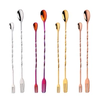 1x long twisted cocktail bar spoons high quality stainless steel fashion swizzle bar spoon with fork stir spoons wine accessory