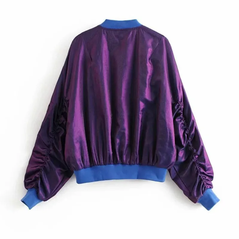 Куртка в стиле хип хоп с длинным рукавом и лазерным воротником на молнии