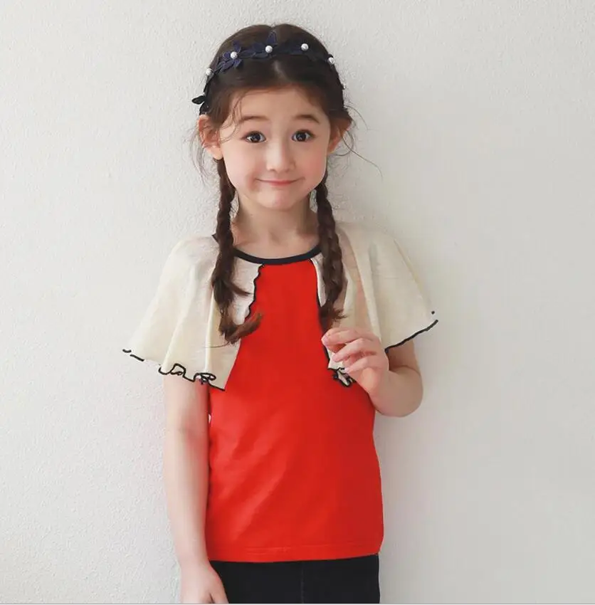 New Baby Girls Cotton Ruffles Collar Red T-shirt Princess Kids Fashion Top 5 pieces/lot Wholesale | Мать и ребенок