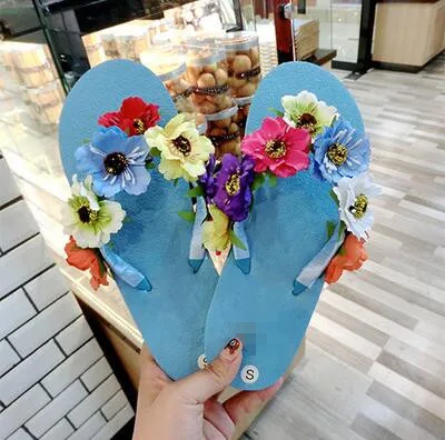 Летние богемные Вьетнамки с цветочным принтом женские босоножки на танкетке