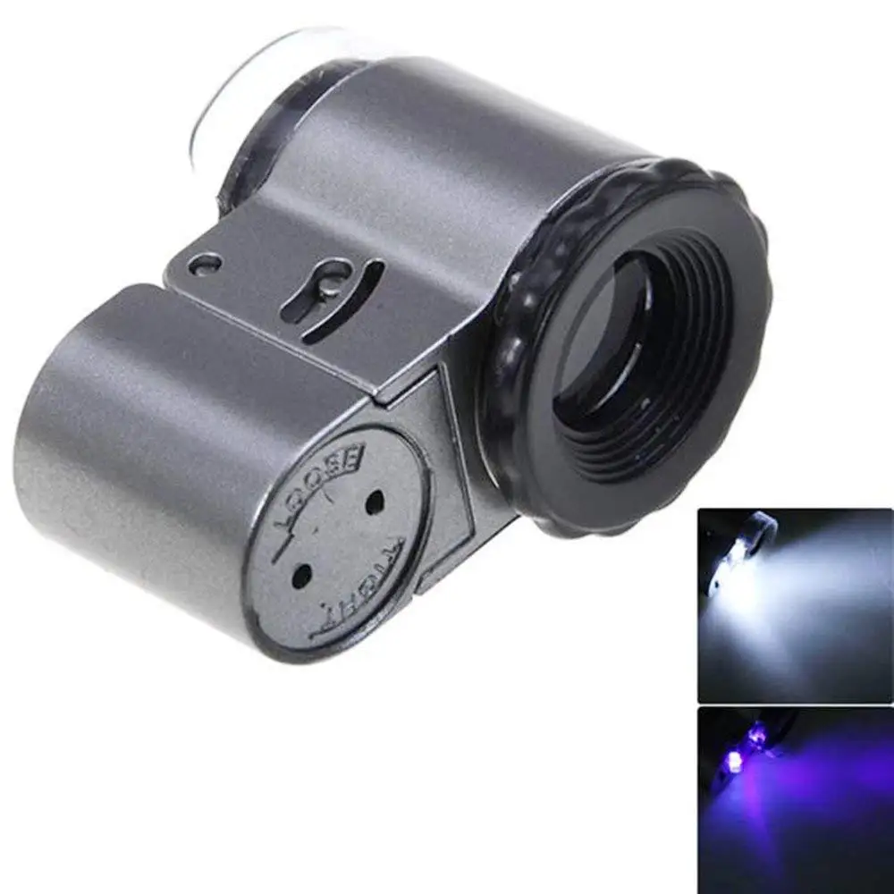 50X Pocket Jewelry Microscope Magnifier Loupe Magnifying Glass with 2 White LED Lights and 1 UV LED Light