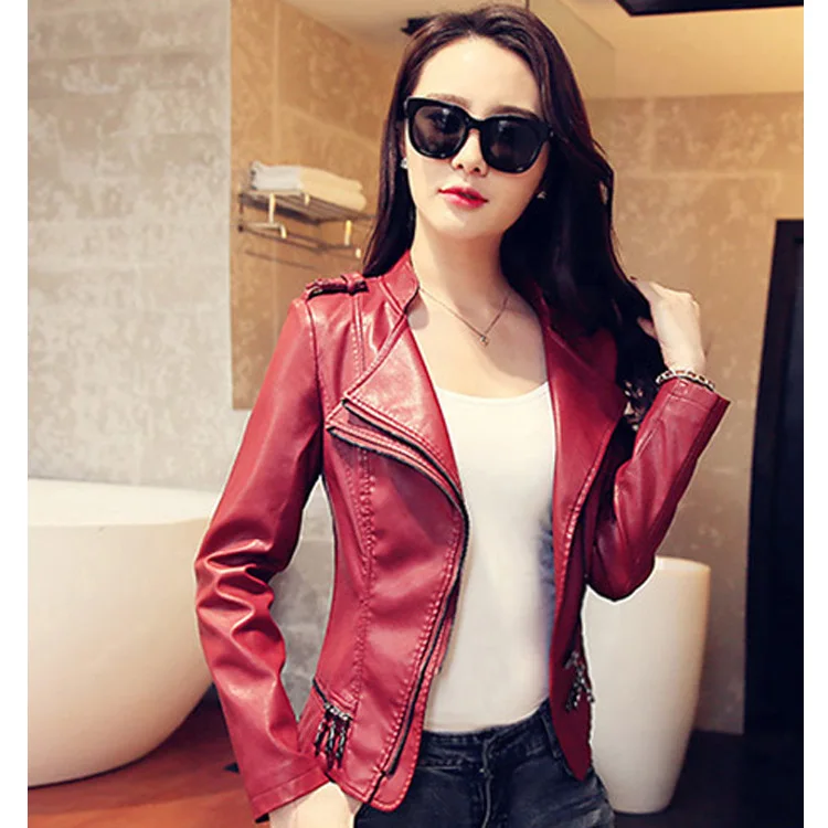 

Women's jacket Lady PU leather brief paragraph cultivate morality locomotive lady jacket bigger European coat of cultivate