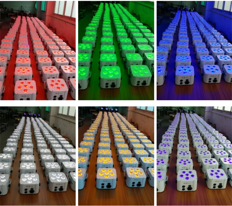 

6 pieces Battery wireless powered par light 6*18W RGBWA UV led uplight for wedding decoration
