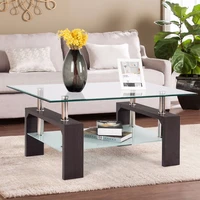 giantex rectangular tempered glass coffee table end side table with shelf home furniture living room furniture hw66356bn