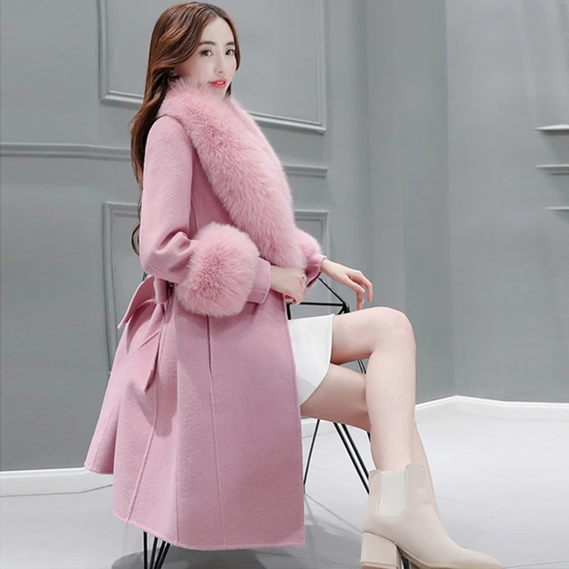 Новая высококачественная зимняя женская шерстяная куртка с тонким поясом