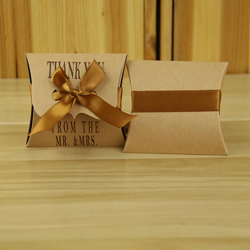 10 шт. подушка из крафт бумаги/квадратная коробка для конфет Свадебные сувениры в