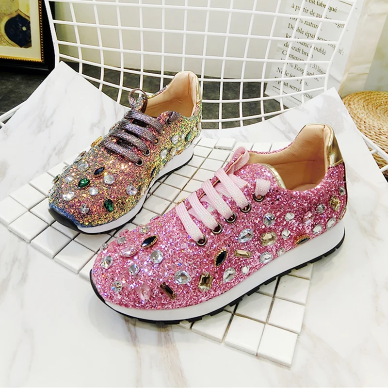 Stylesowner новые роскошные стразы кроссовки на шнуровке туфли плоской подошве