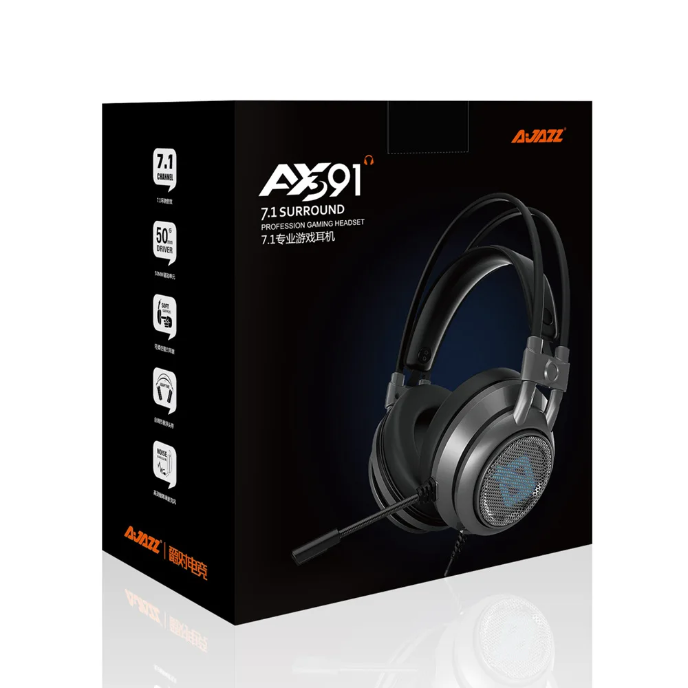 Ajazz AX391 Проводная игровая гарнитура, игровые наушники, компьютерные наушники с микрофоном, светодиодный светильник, наушники для компьютера, ПК, ноутбука