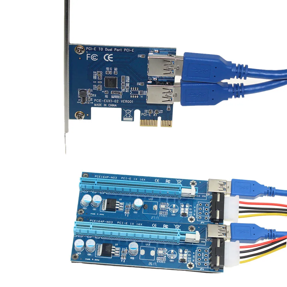 PCIe Riser карта от 1 до 2 PCI E 1X 16X слот с USB 3 0 кабель питания Майнинг адаптер конвейер