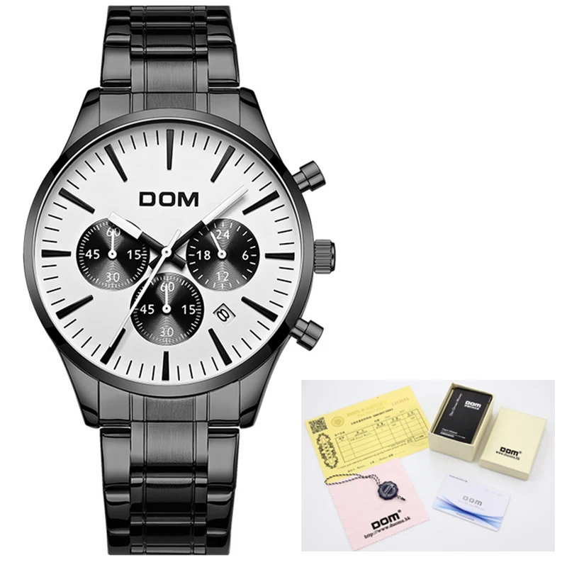 M-635BK-7M DOM Relogio Masculino Для мужчин часы Роскошные известный бренд Мужская Мода Повседневное часы военные Кварцевые наручные часы M-635 - Цвет: M-635BK-7M