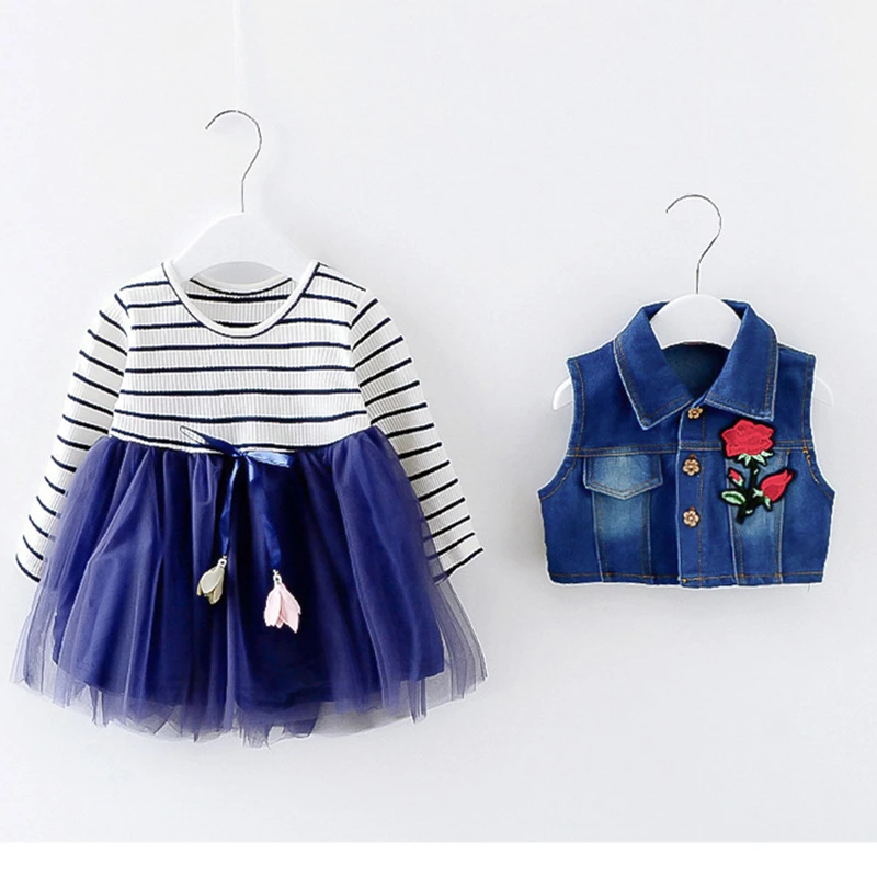 Детское платье для девочек 0-3 лет Осень Новинка модный стиль джинсовые платья