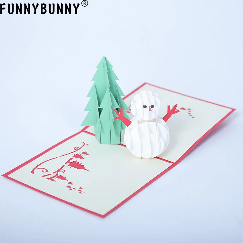FUNNYBUNNY Handmade Hollow 3D Pop Up Snowman Tree Greeting Card Xmas Souvenir Cards Gift | Дом и сад