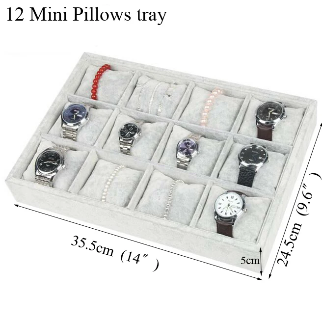 12 mini pillows tray Мода ледяной серый бархат лоток ювелирных изделий ювелирные изделия коробка для хранения часы держатель ожерелье кольцо серьги кулон Дисплей Органайзер серии - Цвет: 12 mini pillows tray