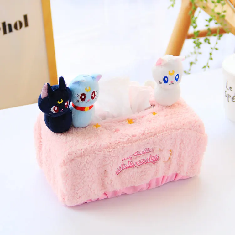 Творческий аниме Сэйлор Мун Луна Cat Длинные мягкие плюшевая игрушка розовый мультфильм автомобиль гостиная держатель для салфеток бумага чехол для хранения