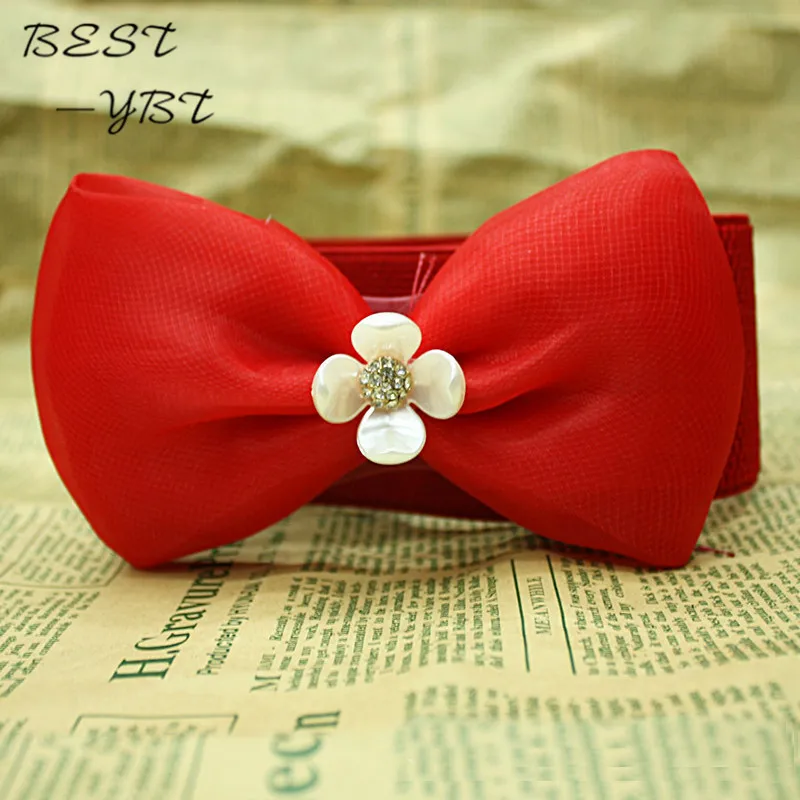 Девушки модные аксессуары взрыва лук кружевной ткани эластичный пояс дамы ретро