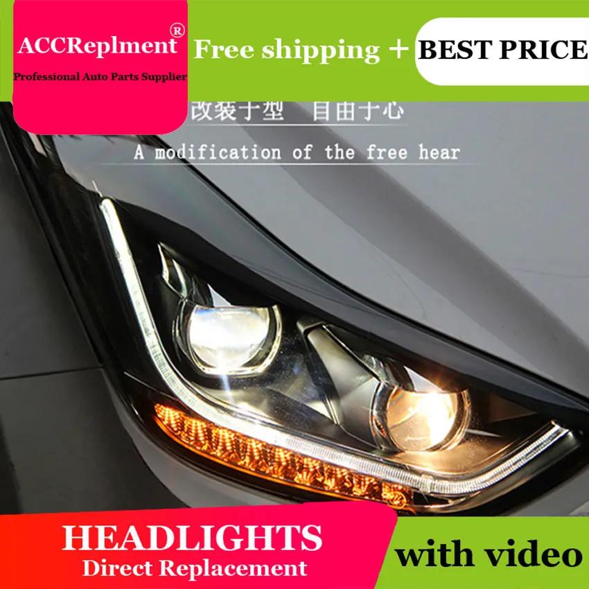 AUTO.PRO 2011-2015 For Hyundai elantra headlights LED DRL car styling light guide H7 head lamps Q5 bi xenon lens parking | Автомобили и