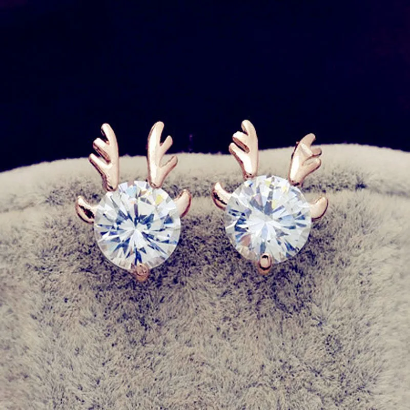 New Fashion accessories jewelry rose gold filled Big crystal stone Antlers stud gift for women girl Top quality E2563 |
