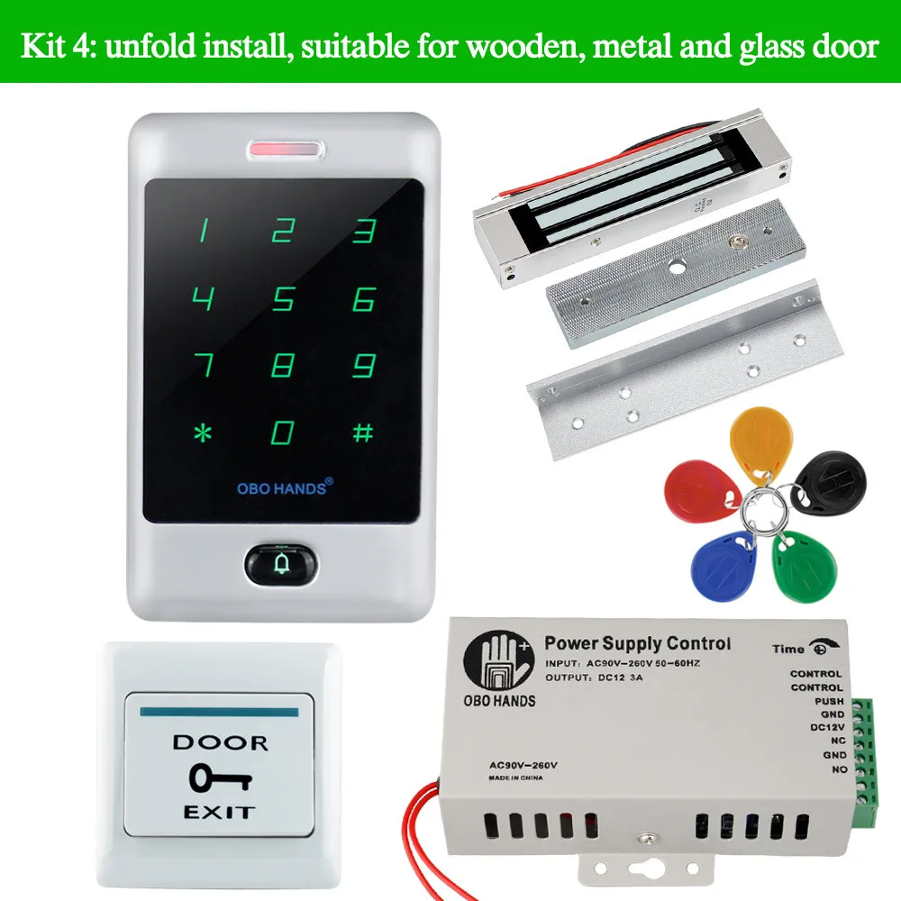 C30Kit4 C30 полная система контроля доступа комплект контроля доступа Лер с электрическим замком+ DC12V/3A источник питания+ кнопка выхода двери+ 5 шт. RFID ключ тег - Цвет: C30Kit4